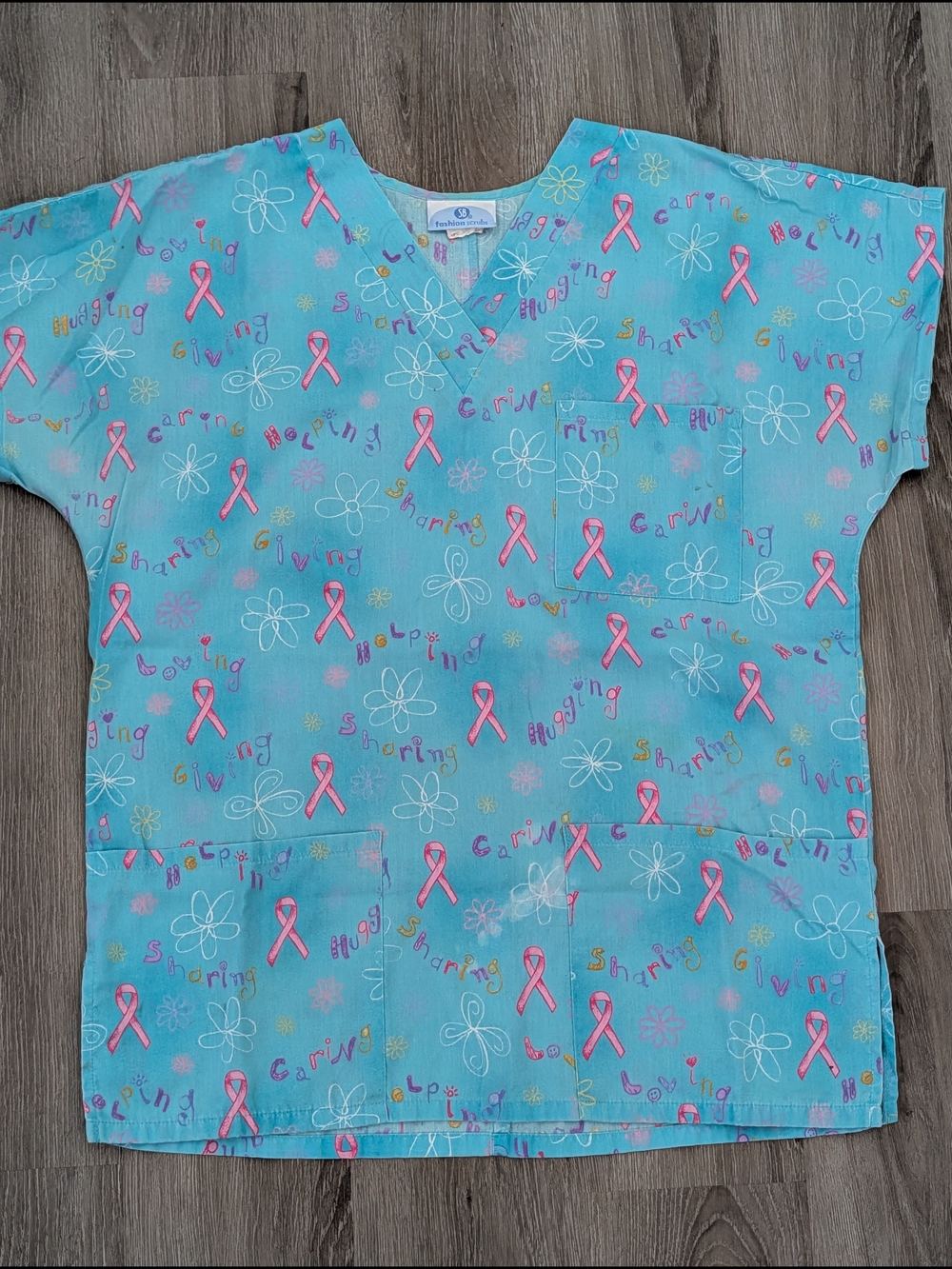 SB Fashion Scrubs Women’s Teal Breast Cancer Awareness Scrub Top
